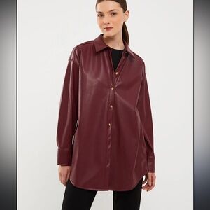 Purple Faux Leather Button-Up Shirt